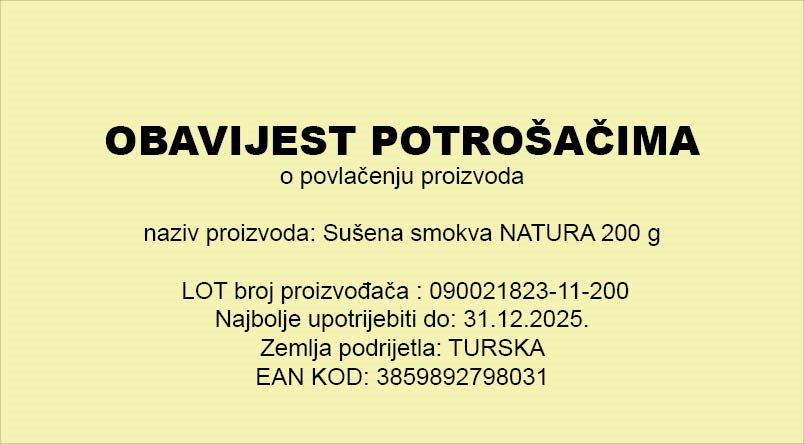 Obavijest o povlačenju proizvoda