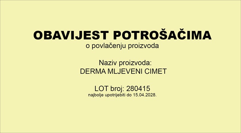 Obavijest o opozivu proizvoda