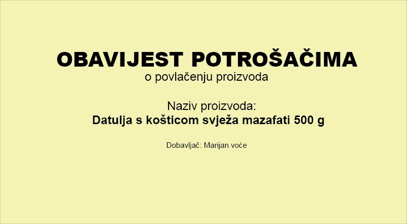 Obavijest o opozivu proizvoda