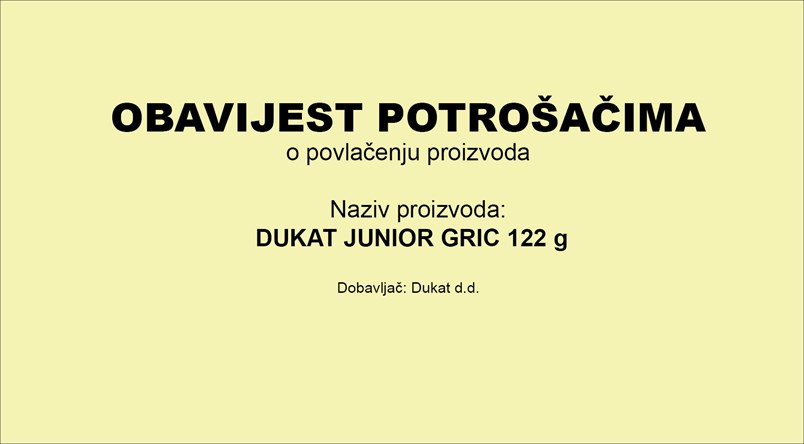 Obavijest o opozivu proizvoda