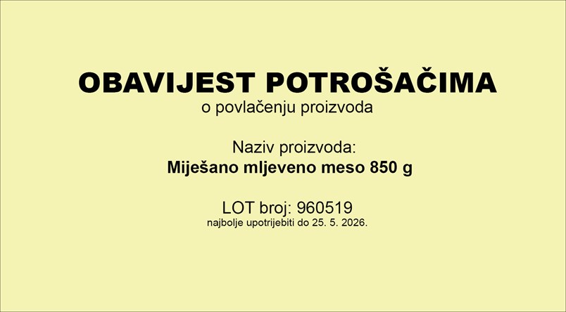 Obavijest o opozivu proizvoda