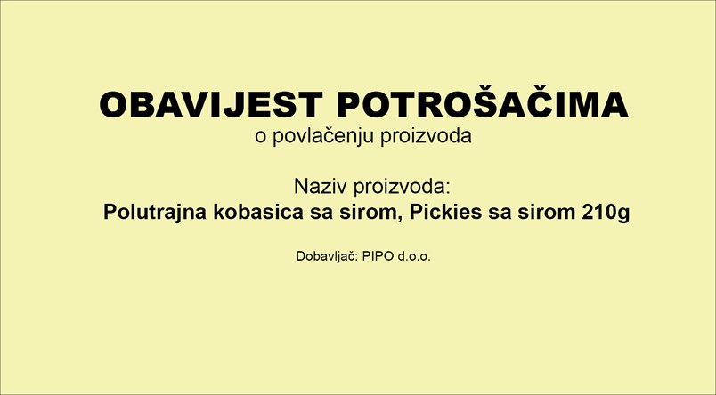 Obavijest o opozivu proizvoda