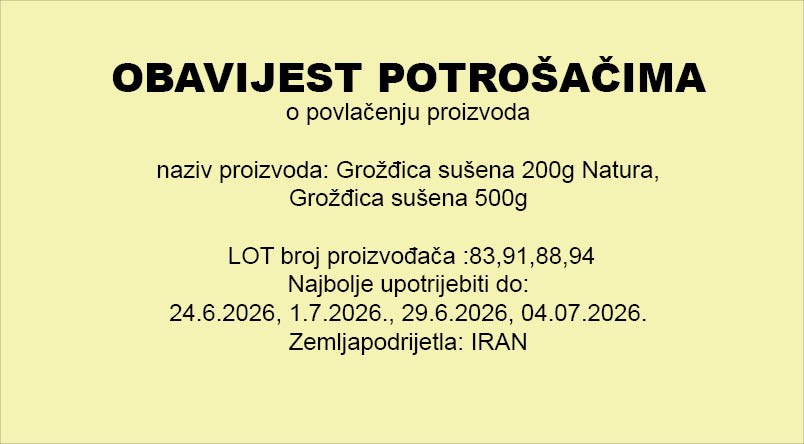 Obavijest o povlačenju proizvoda