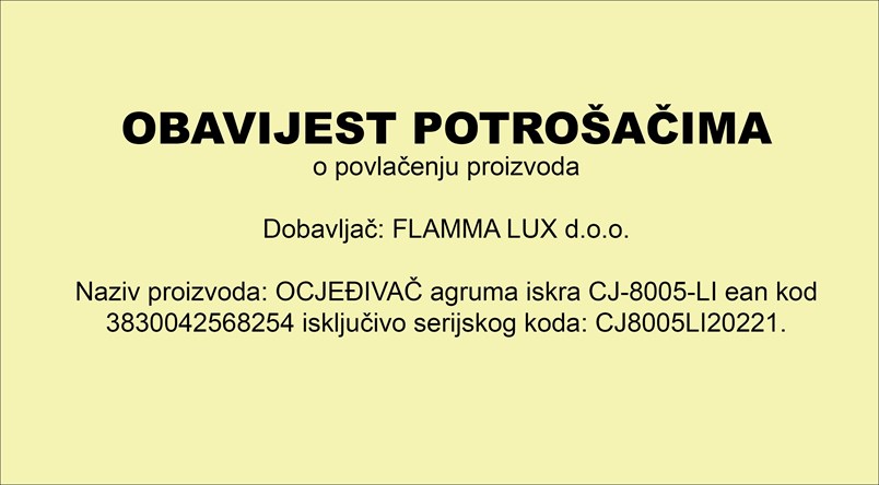Obavijest o povlačenju proizvoda