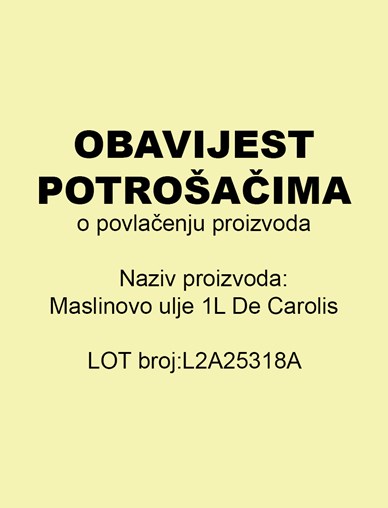 Obavijest o opozivu proizvoda