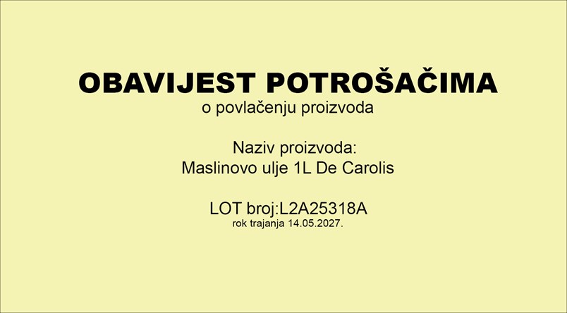 Obavijest o opozivu proizvoda
